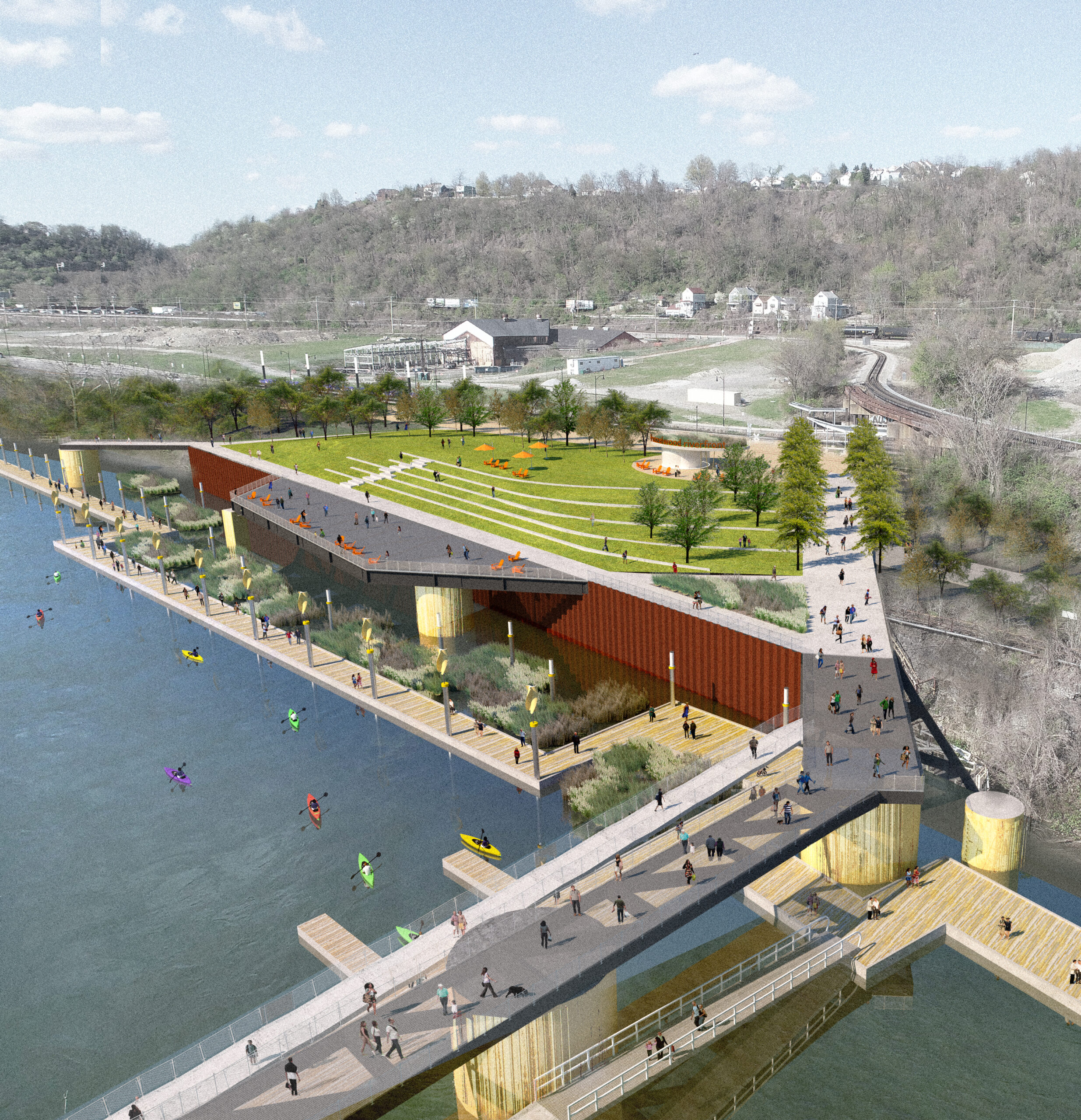 Conceptual view of the redevelopment at the Hazelwood Green Riverfront.