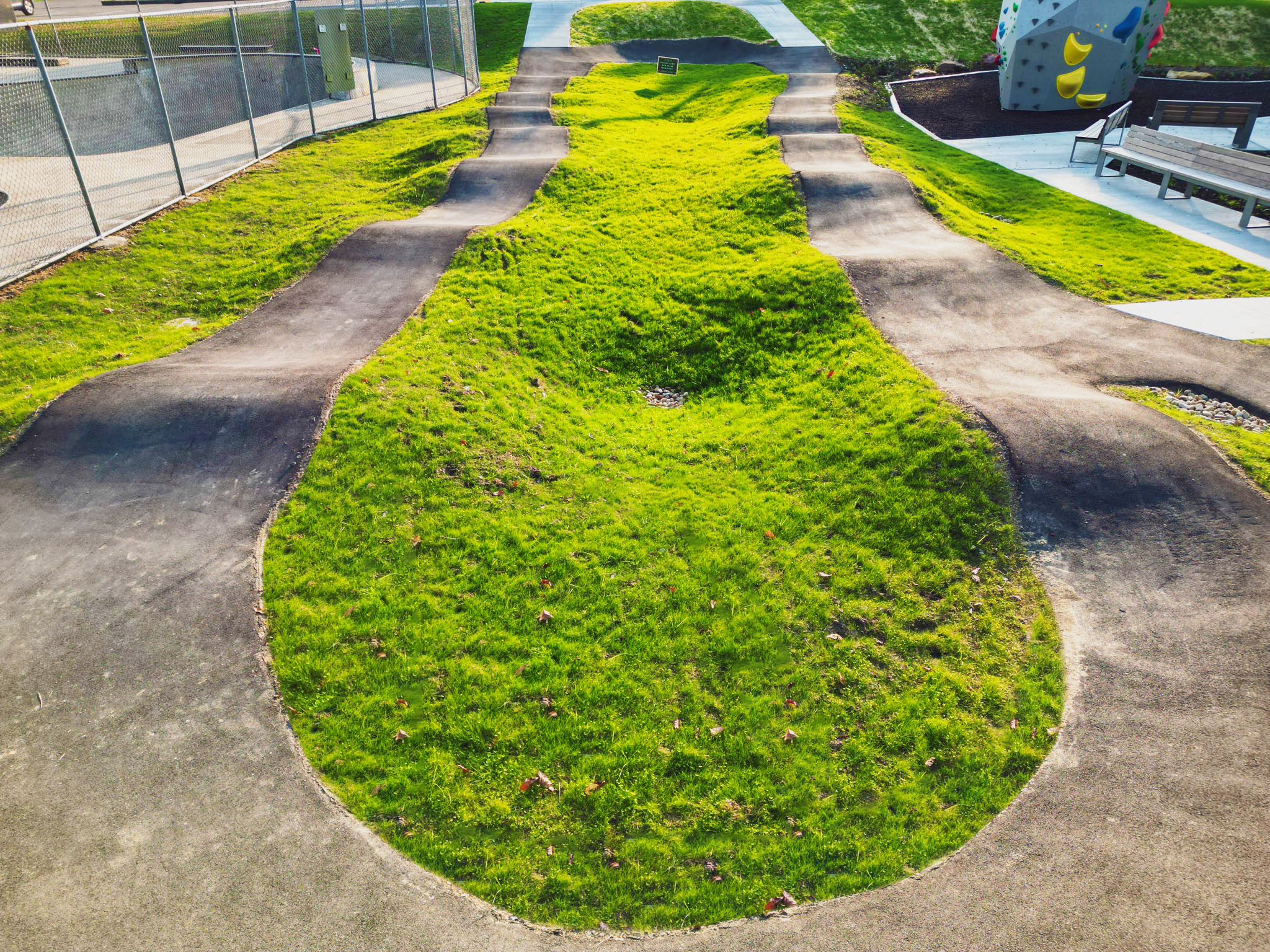 A picture showing a close up view of the pump track at Boyce Park.
