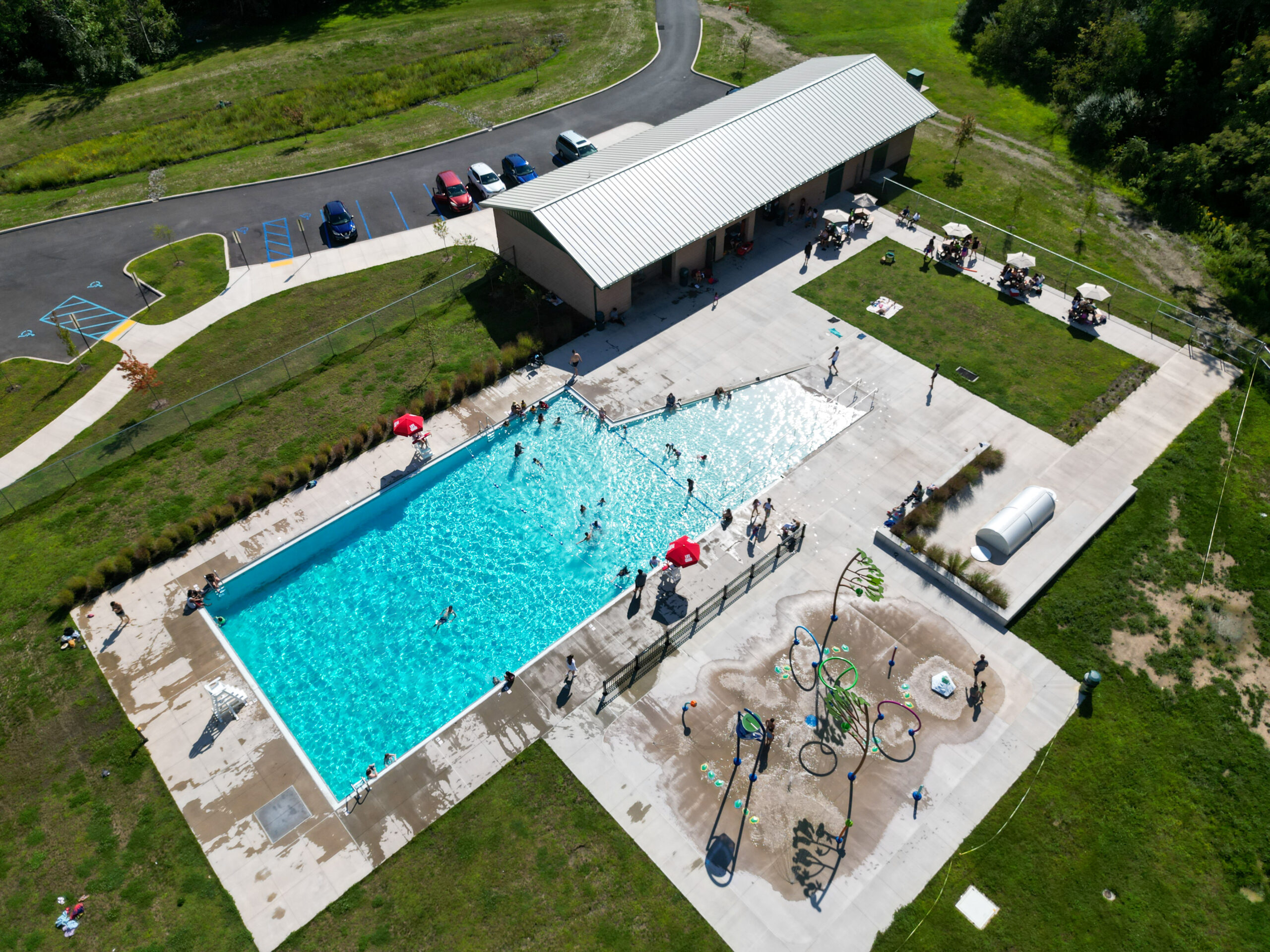 An aerial image of McDade Park Pool and Splash Pad.