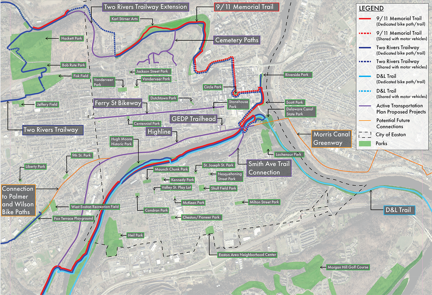 A plan of the trails in the area.
