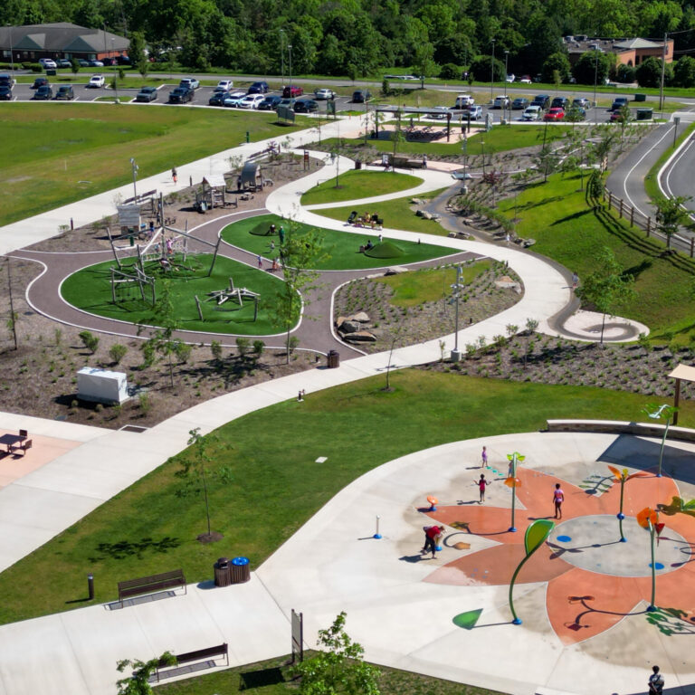 An aerial view of Weatherwood Community Park.